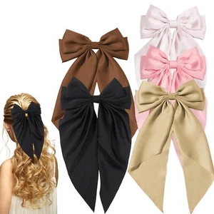 5 PCS Oversized Black Satin Bows Long Tail Hair Barrettes for Women Gift Set - Picture 1 of 7
