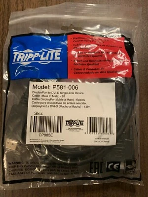 Tripp Lite DisplayPort to DVI-D Cable | 6 Feet | Model P581-006 | Brand New - Image 1 of 3