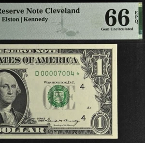 1969 $1 FRN Cleveland Star PMG 66EPQ birthday low serial number star 00007004* - Picture 1 of 3