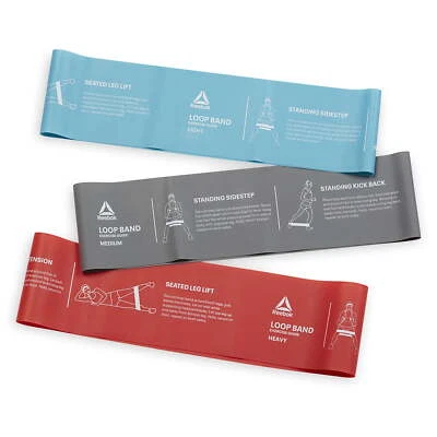 Reebok Loop Bands 3-Pack Self-Guided Print Light Medium and Heavy Resistance - Image 1 of 4