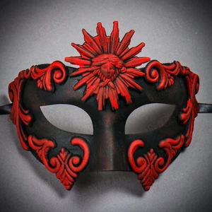 Black RED SUN GOD King Emperor Venetian Masquerade Ball Prom Party Painted Mask - Picture 1 of 7