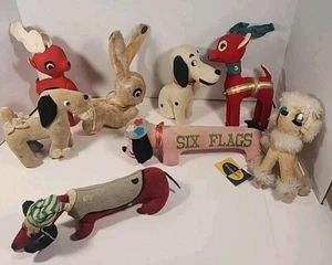 Vintage TLC Lot 8 Dream Pets Dakin Japan Plüsch 60er Stofftier Hund Hirsch Kaninchen 6 Flaggen - Bild 1 von 24