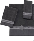 Braided Medallion Graphite Grey 3 Piece Towel Set, One Bath Towel, One Hand Towe