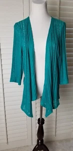 TanJay Open Front Cardigan Ribbed Open Knit Teal Green/Blue 3/4 Sleeve Lite EUC - Picture 1 of 8