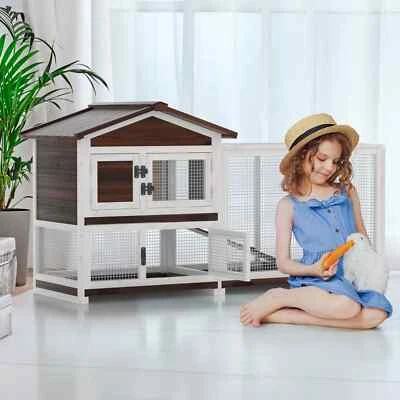 Jaula de madera para conejos de 2 niveles gallinero casa para mascotas con funcionamiento interior/exterior Foto 1 de 4