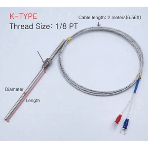 Sensor de sonda de temperatura de termopar tipo K D 4,8 Ø PT1/8 2 M (6,56 pies) cable - Imagen 1 de 2