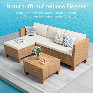 Gartenmöbel Set 4 Personen wetterfest Balkonmöbel-Set mit 2er Rattan Sofa Sessel - Bild 1 von 8