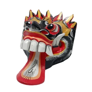 Máscara de madera balinesa negra Rangda tallada a mano Indonesia mitología colgante de pared - Imagen 1 de 18