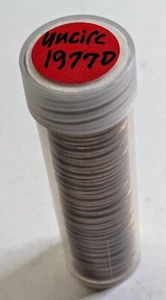 1977 D  UNCIRCULATED LINCOLN  MEMORIAL CENT PENNIES FULL ROLL with Storage Tube - Picture 1 of 5