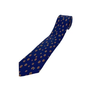 Cravatta collo HERMES seta blu navy logo giapponese venditore N0112 03 Made in France - Foto 1 di 4