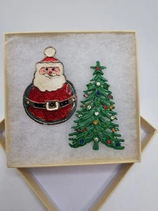 Vintage Christmas Holiday Brooches Santa Rhinestone Tree - Picture 1 of 4