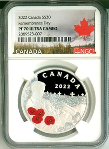 2022 Canada $20 Remembrance Day Colorized NGC PF70 Ultra Cameo - Picture 1 of 5