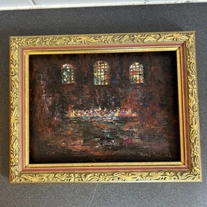 II Vintage Michel Rostand Original Oil Signed 20th Century 15 X 20cm LAST SUPPER - Picture 1 of 5