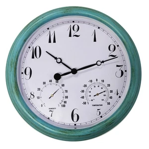 Plastic 15in Outdoor Wall Clock Waterproof with Temperature Humidity for Patio - Picture 1 of 7