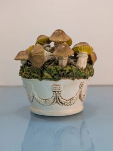 Vintage Trompe L'oeil Italy Ceramic Majolica Mushrooms Moss Planter Hand Painted - Picture 1 of 19