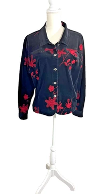 Erin London Black Corduroy Red Embroidered  Jacket Check measurement No size tag - Image 1 of 4