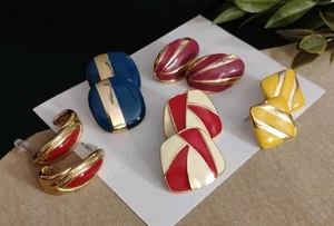 Pendientes Mixtos Vintage ESMALTE con Chapado en Oro "Ropa de Trabajo" ¡Lote de (5) Pares! - Imagen 1 de 8