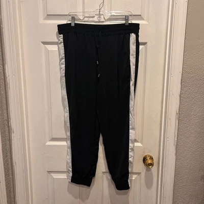 Mossimo 女式黑色白色条纹慢跑裤弹性腰围抽绳大号 — 第 1/4 张图片