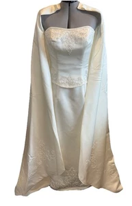 Alfred Angelo Sz 12 Ivory Satin Wedding Dress + Cape Missing Neck Hook D/Cleaned - Picture 1 of 24