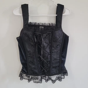 Womens Corset Top Black Size Large Floral Lace Coquette Fairy Whimsigoth - Picture 1 of 8