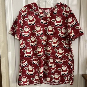 White Cross SZ M Santa Scrub Top 100% cotton 2-pockets - Picture 1 of 6