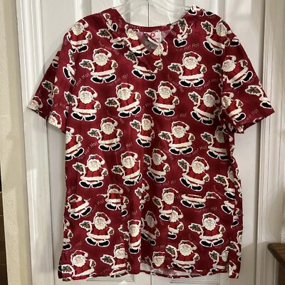 White Cross SZ M Santa Scrub Top 100% cotton 2-pockets - Image 1 of 4