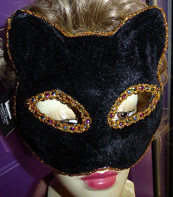 Black Bling Cat Women or Man Mask Adult Size Costume Tie on Halloween NIP - Image 1 of 4