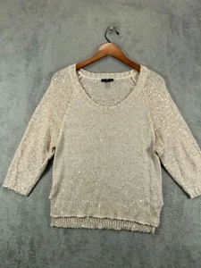 H&M Womens Medium Sweaters Tops Beige Mohair Blend Sequin Open Knit Ladies - Picture 1 of 8