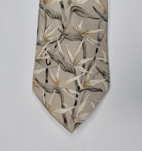 George Machado Palm Springs Tie Beige White Strelitzia Imported Silk Made In USA - Picture 1 of 9