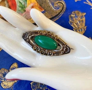 Antique Chinese Art Deco Jade Green Peking Glass Brooch Pin - Picture 1 of 5