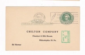 1953 RICHMOND, IND. MORGANS AUTO GARAGE CHILTON AUTO POSTAL CARD REVALUED - Picture 1 of 2