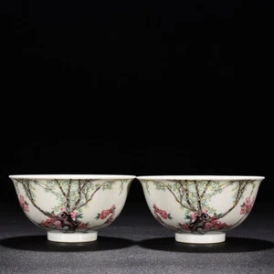 4.6 "Antigua China Dinastía Qing Qianlong Esmalte Color Golondrina Patrón un par de cuencos - Imagen 1 de 9