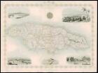 1850 "JAMAICA" Antique Map by Tallis KINGSTON PORT ANTONIO PORT ROYAL (DW136)