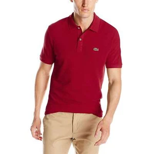 Lacoste Men Button Down Shirts Classic Pique Slim Fit Short Sleeve Polo Bordeaux - Picture 1 of 2
