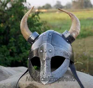 Casco vikingo medieval con cuernos reales guerrero nórdico listo para la batalla casco armadura - Imagen 1 de 7