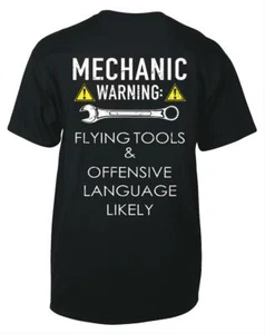 T-Shirt hot rod gear head MECHANIC WARNING Flying Tool & OFFENSIVE LANGUAGA - Picture 1 of 4