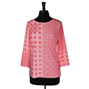 Chicos Zenergy Damen Top 1 M rot geometrisches Muster Perlen Boho künstlerisch 3/4 Arm - Bild 1 von 10