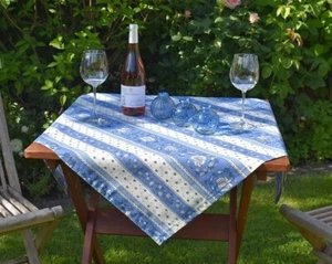 Tablecloth Provence Cotton 85x85 CM Blue White Flower Motif from France - Picture 1 of 6