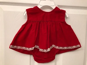 Vintage Red Velvet Baby Girls Dress & Bloomers size 0-3 months - Picture 1 of 4