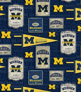 NCAA UNIVERSIDAD DE MICHIGAN ESTAMPADO VINTAGE TELA 100% ALGODÓN POR 1/2 YARDA - Imagen 1 de 1