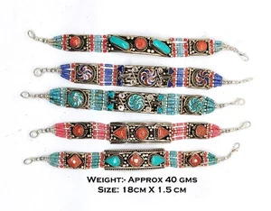 Venta al por mayor lote de 5 pulseras de plata tibetana joyería turquesa asiática hechas a mano, B14 - Imagen 1 de 3