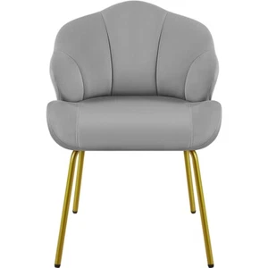 Modern Accent Chair with Shell Shaped Backrest, Velvet Armchair with Metal Legs - Picture 1 of 48