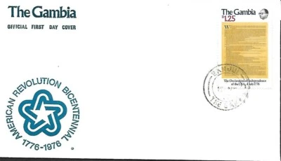 GAMBIA 1976 FIRST DAY COVER, AMERICAN MILITIAMAN, DECLARATION OF INDEPENDENCE  - Image 1 of 3