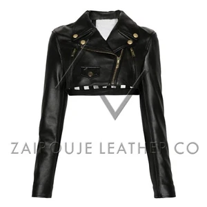 Leather Motorcycle Jacket Womens, Cropped Biker Jackets For Women, Get 30% off - Picture 1 of 11