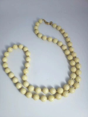 Collar largo vintage Joan Rivers cuentas crema cuentas pequeñas cuentas doradas Foto 1 de 4