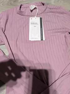 Lululemon Wundermost Ribbed Wool Blend Long-Sleeve Bodysuit Sz Med ROSE BLUSH - Picture 1 of 8
