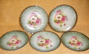 Set of 5 Antique Bonn Franz Ant Mehlem Art Deco Poppy 8 1/2 Dinner Plate - Picture 1 of 8