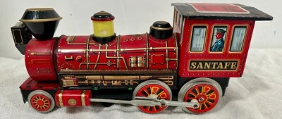 Motor de tren locomotora Santa Fe acción misteriosa de hojalata a batería de colección Foto 1 de 4