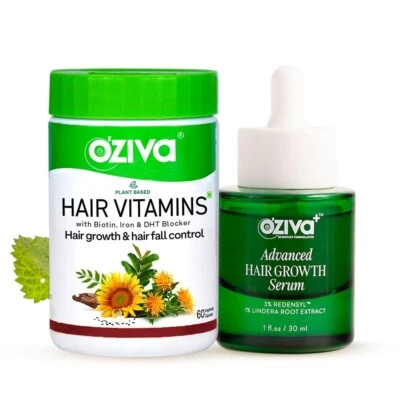 OZiva Hair Vitamin DHT-Blocker & Omega 3 [60 Kapseln plus 30 ml Serum] Combo Kostenloser Versand - Bild 1 von 4