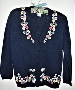 Pendleton Strickjacke Damen Petite dunkelblau Knopfleiste bestickt Granny Core - Bild 1 von 4